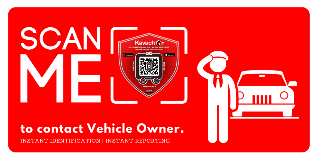 scan through kavachqr kavach qr to contact vehicle owner